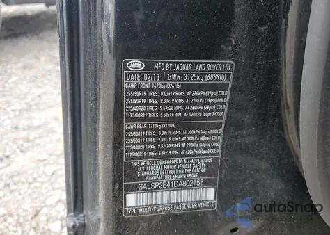 2013 Land Rover Range Rover Sport Autobiography z USA, uszkodzony, nr VIN SALSP2E41DA802755